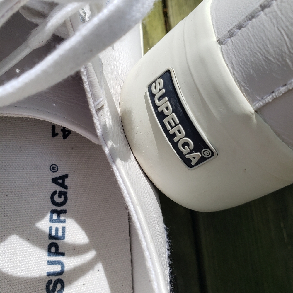 Superga White Leather Platform Sneakers - Picture 3 of 8